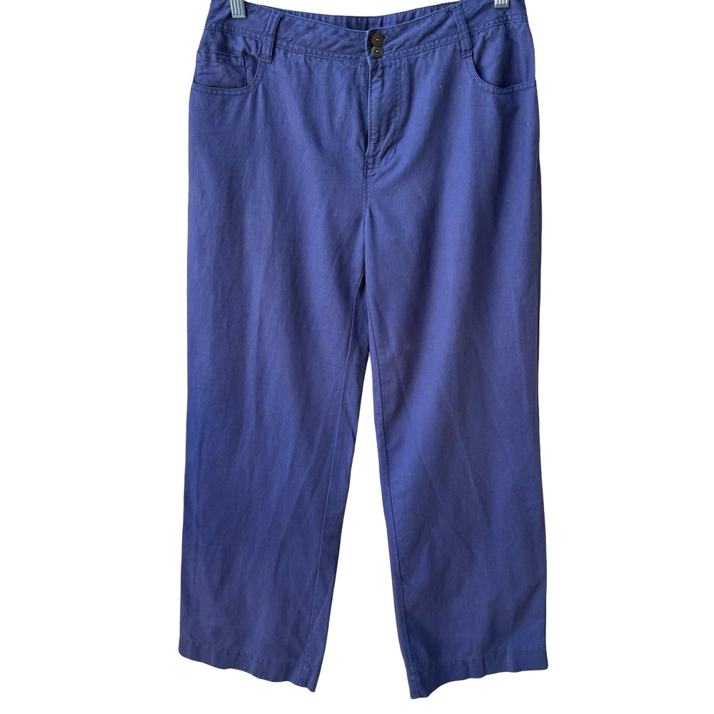 Amber Sun Coastal Minimalist Lagenlook Boho Linen Cotten Wide Leg Pants Blue 6